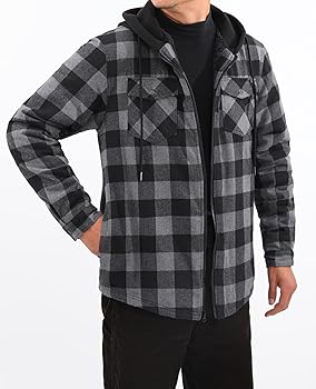 ZENTHACE Mens Sherpa Lined Flannel Shirt Jacket with Hood